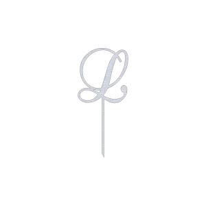 L Monogram Letter Swirl Script Cut Out Shape Cake Topper with a sleek, metallic design in aluminum. Perfect for weddings, birthdays, and special occasions.